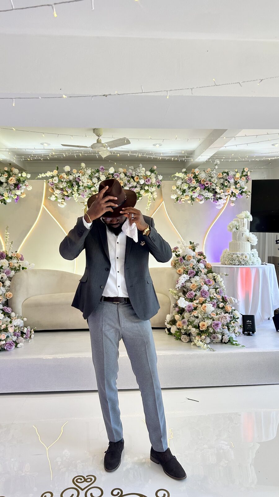 Sharp suit at a wedding venue