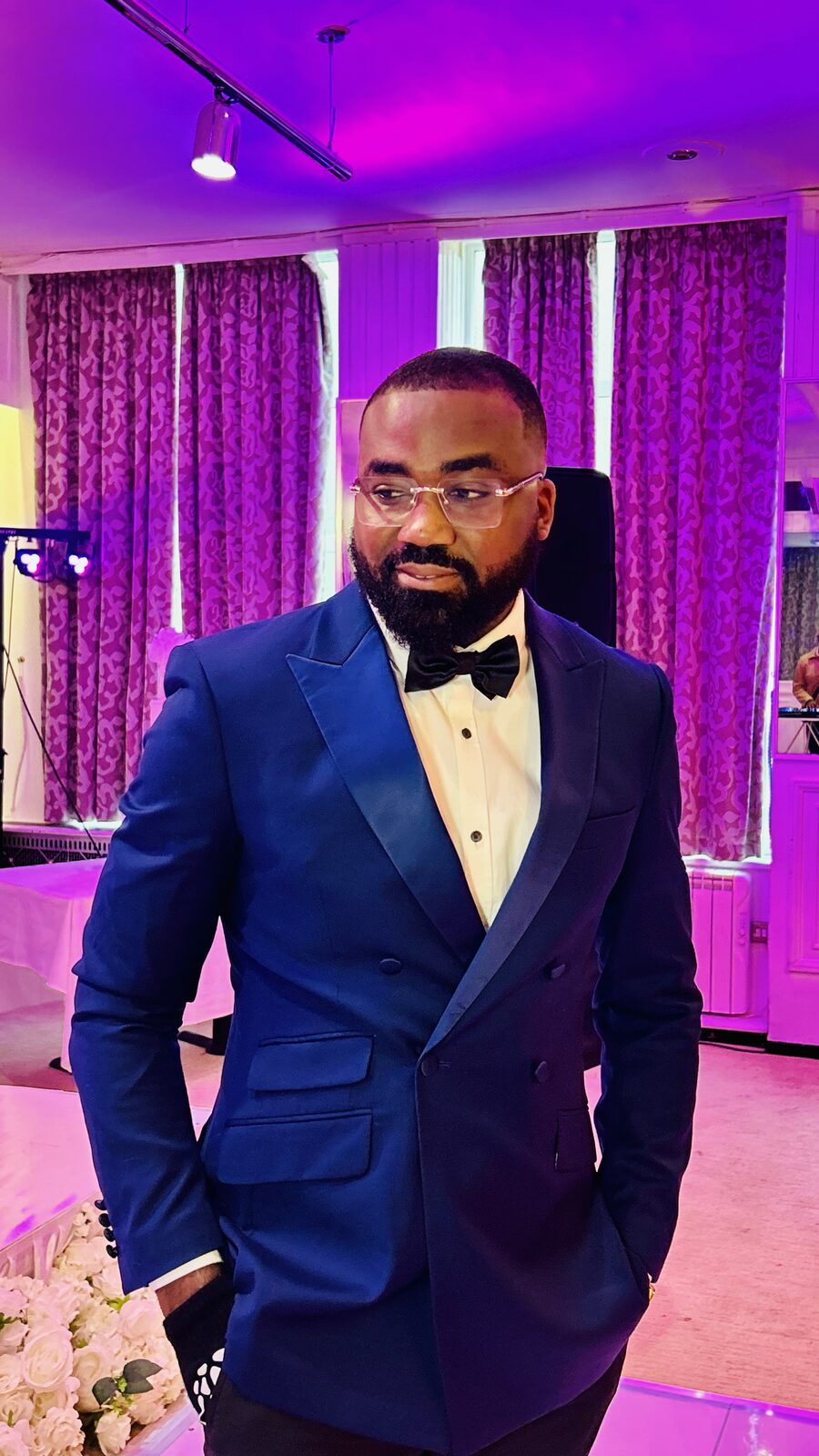 Holy Sinner in blue tuxedo